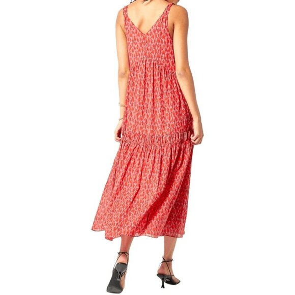Joie Bondi Tea Rose Cotton Tiered Sleeveless V-Neck Abstract Midi Sundress S - Picture 2 of 11